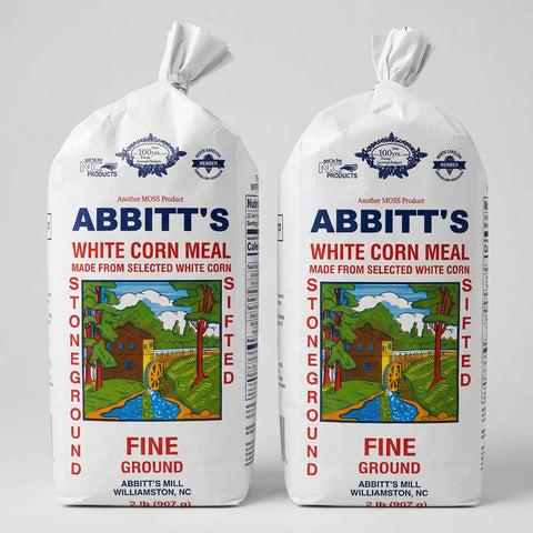 2 Bags of Abbitts Mills Fine Ground White Corn Meal, 2 lb