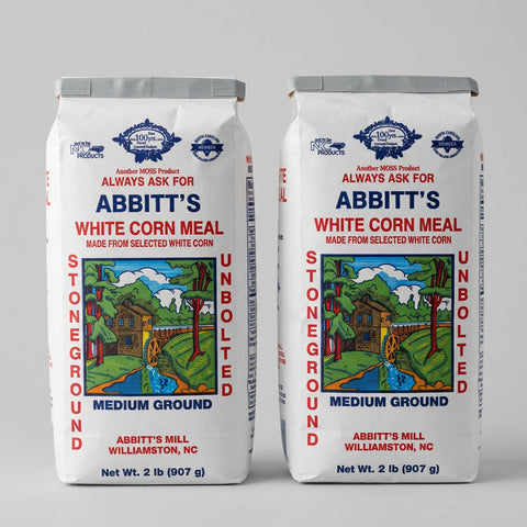 2 Bags of Abbitts Mills Medium Ground White Corn Meal, 2 lb