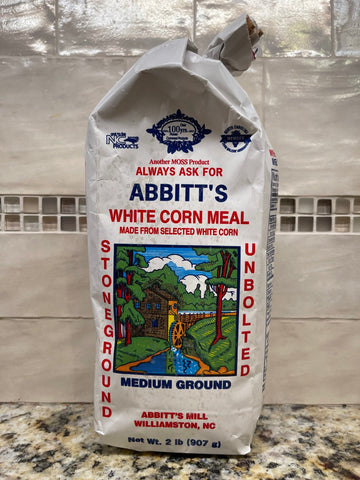 2 Bags of Abbitts Mills Medium Ground White Corn Meal, 2 lb