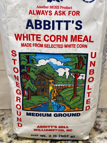 2 Bags of Abbitts Mills Medium Ground White Corn Meal, 2 lb