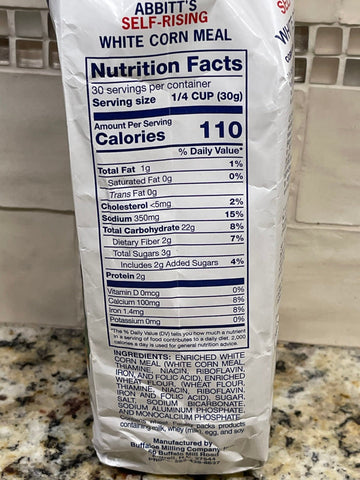 2 Bags of Abbitts Mills Self Rising White Corn Meal, 2 lb
