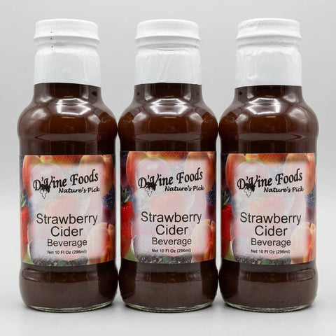 3 Bottles of D'vine Foods Nature's Pick Strawberry Cider Beverage Juice, 10 oz