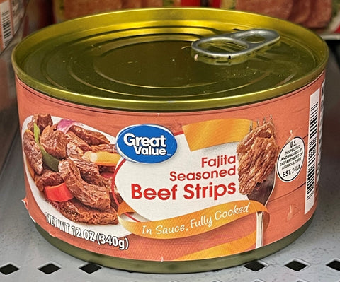 6 Cans of Great Value Fajita Seasoned Beef Strips in Sauce, 12 oz