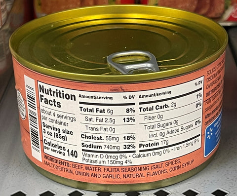 6 Cans of Great Value Fajita Seasoned Beef Strips in Sauce, 12 oz