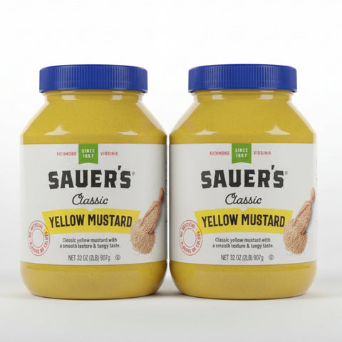2 Jars of Sauer's Classic Yellow Mustard 32 Oz Sauce BBQ Hamburger Bottle