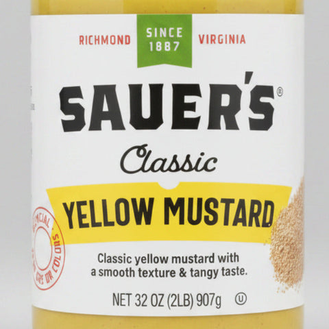 2 Jars of Sauer's Classic Yellow Mustard 32 Oz Sauce BBQ Hamburger Bottle