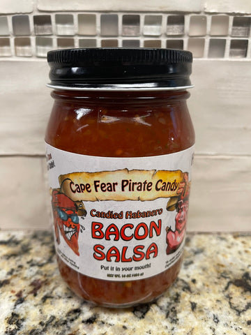 2 JARS Cape Fear Pirate Candy HOT Candied Habanero Bacon Salsa 16 oz Jar NC