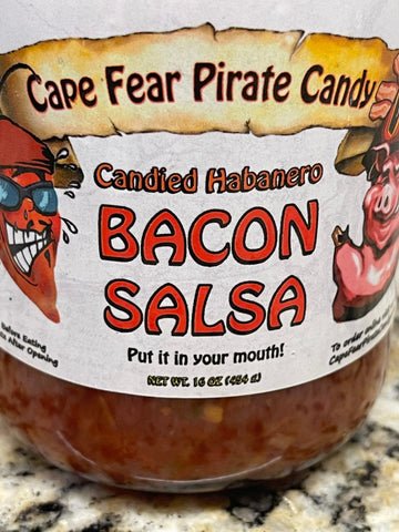 2 JARS Cape Fear Pirate Candy HOT Candied Habanero Bacon Salsa 16 oz Jar NC