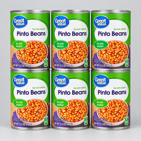 6 Cans of Great Value No Salt Added Pinto Beans, 15.5 oz
