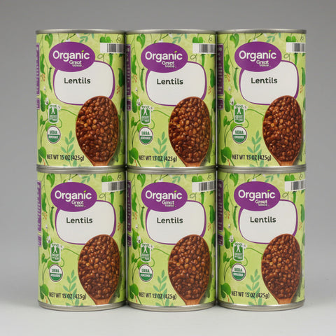 6 CANS Great Value Organic Lentils 15 oz Can Legumes Bean Soup