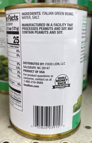 6 Cans of Food Lion Italian Cut Green Beans, 14.5 oz