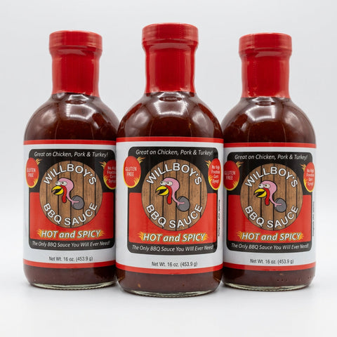 3 Bottles of Willboy's Hot and Spicy Barbecue Sauce, 16 oz