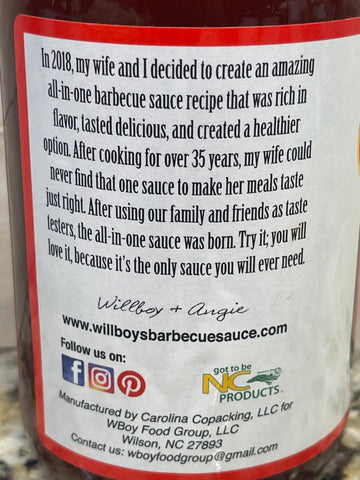 3 Bottles of Willboy's Hot and Spicy Barbecue Sauce, 16 oz