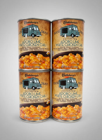 4 Cans of Castleberry's Food Truck Adobo Lime White Chicken Chili, 15 oz
