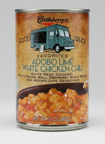 4 Cans of Castleberry's Food Truck Adobo Lime White Chicken Chili, 15 oz