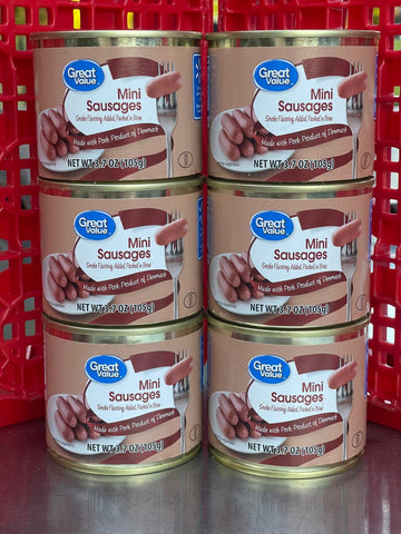 6 Big Cans Great Value Mini Sausages 3.7 oz Can Meat Chicken Pork Vienna