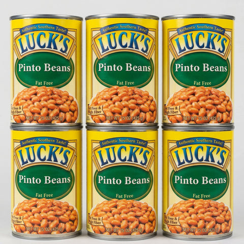 6 Cans Luck's Pinto Beans Fat Free 15 oz Can