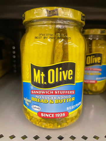 3 Jars Mount Olive No Sugar Added Pickle Bread & Butter Sandwich Stuffers, 16 oz