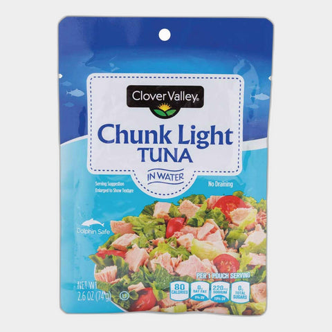 6 Pouches Clover Valley Chunk Light Tuna Pouch, 2.6 oz
