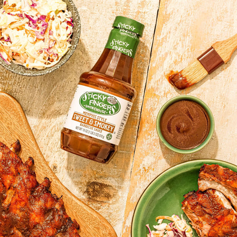 3 BOTTLES Sticky Fingers Memphis Style Sweet & Smokey Barbecue Sauce 18 oz
