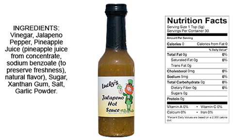 3 Bottles of D'Vine Foods Lucky's Jalapeno Pepper Hot Sauce, 5 oz