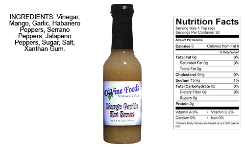 3 Bottles of D'Vine Foods Mango Garlic Hot Sauce, 5 oz