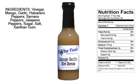 3 Bottles of D'Vine Foods Mango Garlic Hot Sauce, 5 oz