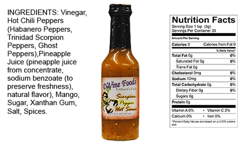 3 Bottles of D'Vine Foods Scorpion Hot Pepper Sauce, 5 oz