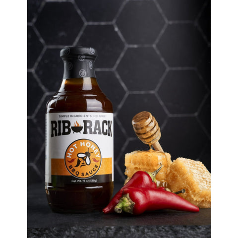 2 BOTTLES Rib Rack Hot Honey BBQ Sauce 19 oz Barbecue Pork Beef