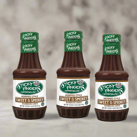 3 BOTTLES Sticky Fingers Memphis Style Sweet & Smokey Barbecue Sauce 18 oz