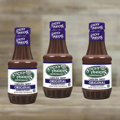 3 BOTTLES Sticky Fingers Smokehouse Carolina Sweet Original Barbecue Sauce 18 oz