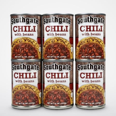 6 Cans of SouthGate Foods Chili with Beans, 15 oz