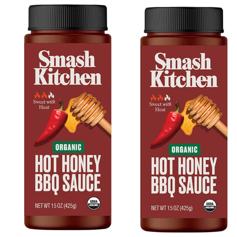 2 BOTTLES Organic Smash Kitchen Hot Honey BBQ Sauce 15 oz Barbecue