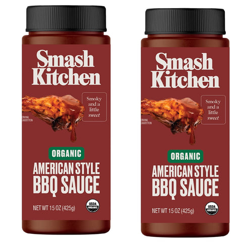 2 BOTTLES Organic Smash Kitchen American Style BBQ Sauce 15 oz Barbecue