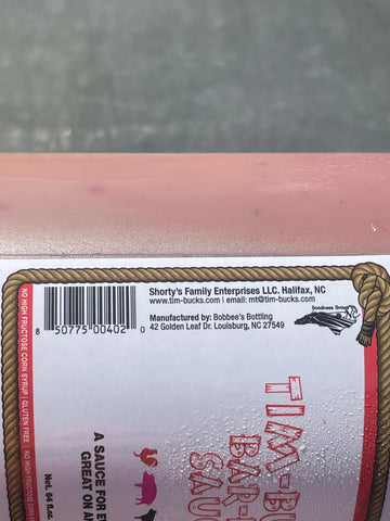 1/2 GALLON Tim Bucks Original Bar-B-Q Barbecue Sauce BBQ NO HFCS