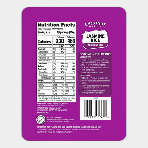 4 Pouches Chestnut Hill Microwaveable Jasmine Rice, 8.8 oz