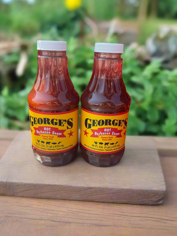 2 Bottles George's Hot Barbecue Sauce 16 oz BBQ Wing Marinade Dip