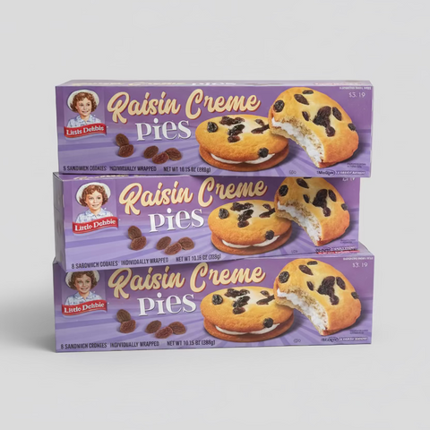 24 Pack Little Debbie Raisin Creme Pies Cookies Icing Soft Vanilla Sandwich