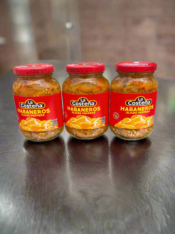 3 JARS La Costena Sliced Habanero Chili Peppers 7.4 oz hot Yucatecan