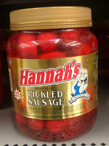 2 Jars of Hannah Pickled Pork Sausage Red Hots Wieners, 32 oz