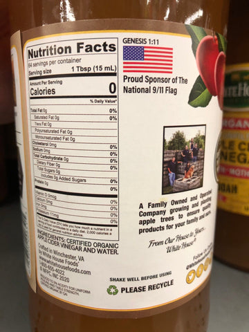 1 GALLON White House Organic Apple Cider Vinegar with Mother Raw Unfiltered