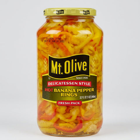 Mount Olive Deli Style Hot Banana Pepper Rings, 32 oz