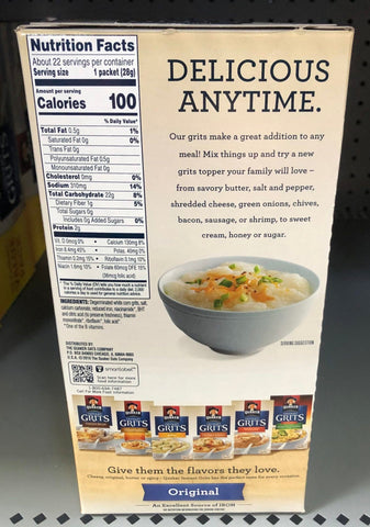 Quaker Instant Grits Original Value Pack 22 Packets Breakfast Corn