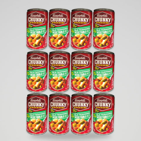 12 Cans of Campbell's Chunky Old Fashioned Vegetable Beef Soup, 18.8 oz