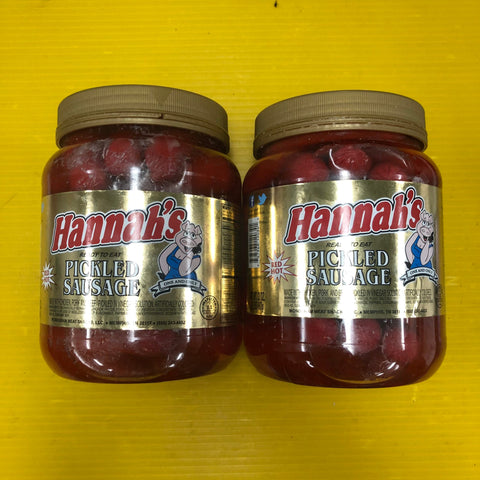 Two Quart Jars of Hannah Pickled Pork Sausage Red Hots Wieners