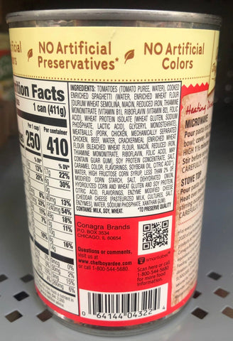 16 Chef Boyardee Spaghetti and Meatballs 15 oz Cans
