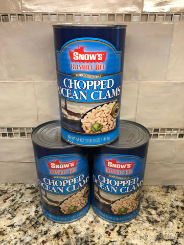 THREE 3lb 3oz CANS BUMBLE BEE Snow's Ocean Chopped Clams Can Chowder