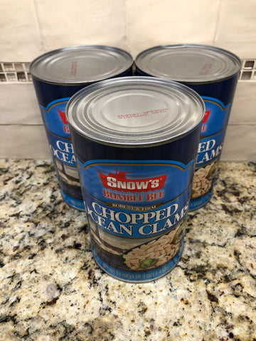 THREE 3lb 3oz CANS BUMBLE BEE Snow's Ocean Chopped Clams Can Chowder