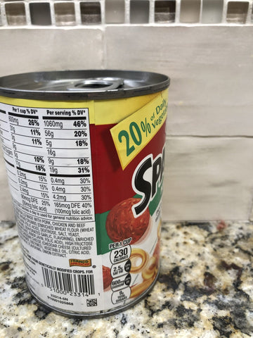 12 Campbell's SpaghettiOs Pasta with Meatballs Cans Tomato Sauce