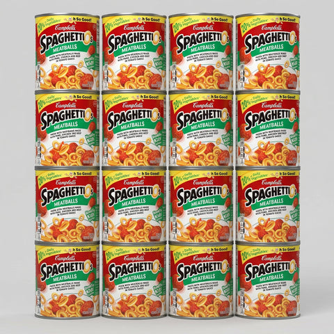 16 Campbell's SpaghettiOs Pasta with Meatballs Cans Tomato Sauce